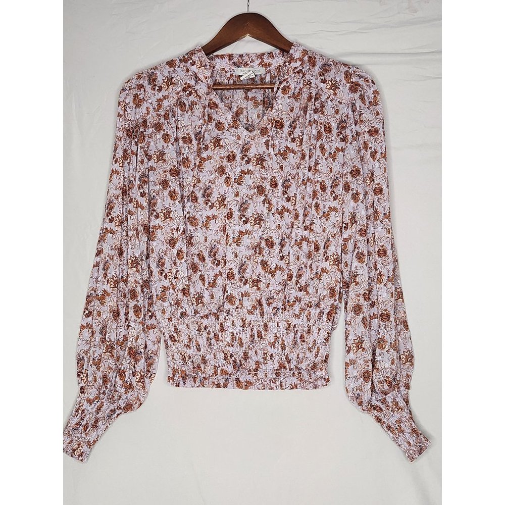 Rachel Zoe Floral Print Boho Semi Sheer Long Sleeve Blouse Size S